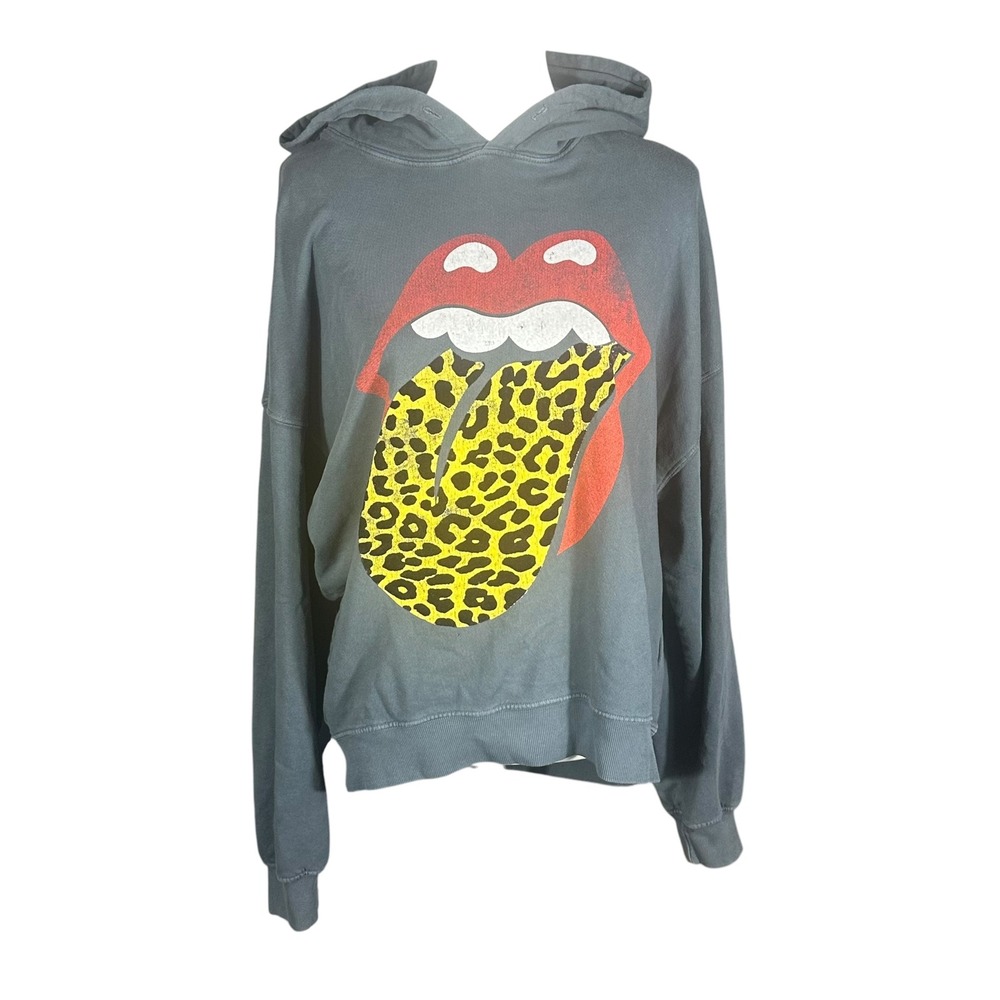 Daydreamer X Free People Rolling Stones Hoodie Women's S Grey Leopard Tongue